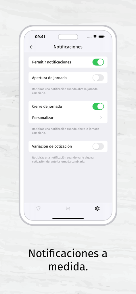 Ámbito Dólar - Customized notification settings in the Ambito Dolar app for monitoring Argentine exchange rates