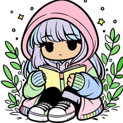girl in oversized hoodie reading a book