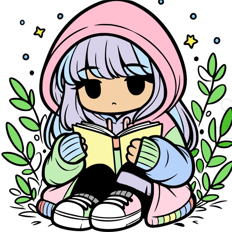 girl in oversized hoodie reading a book