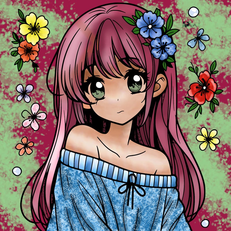 pretty anime girl with show shoulder shirt