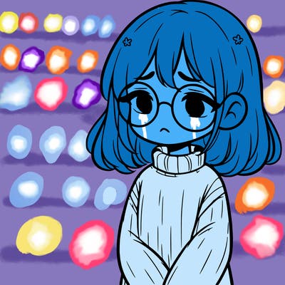 sad girl with glasses in a sweater