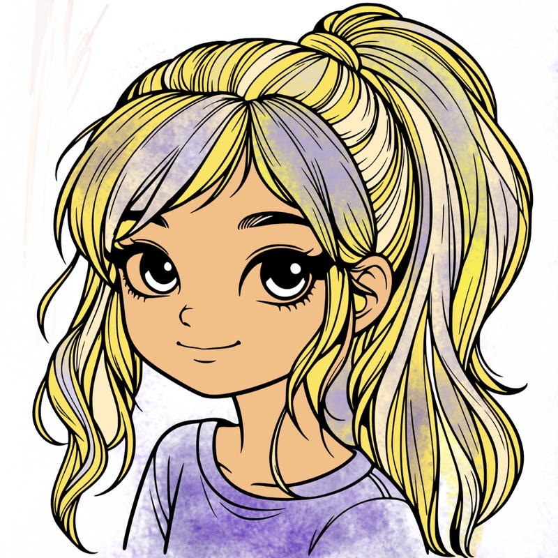 realistic girl with ponytail