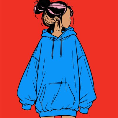 realistic girl with a oversized sweatshirt on and a bun