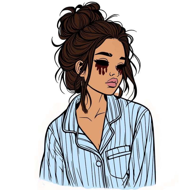 realistic woman with pajamas on and a messy bun