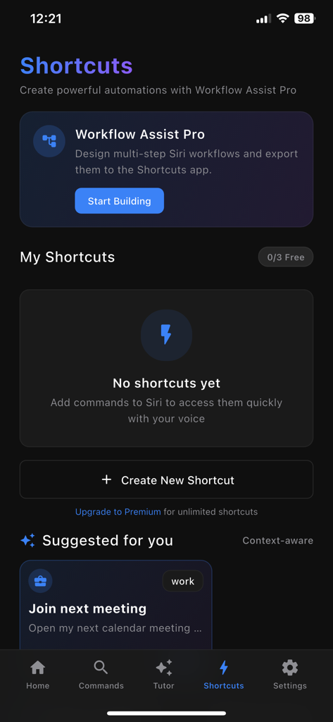 App For Siri Commands Tips - Interfaz de Atajos de Siri y Asistente de Flujos de Trabajo Pro para crear automatizaciones de comandos de voz personalizadas