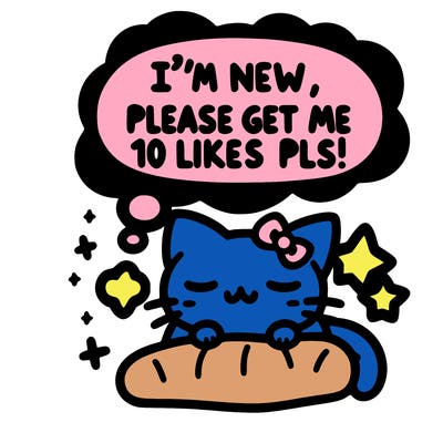 kitty taking a nap dream talking and saying "i'm new, please get me at least 10 likes pls!!"