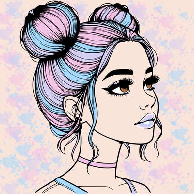 realistic girl with buns on the top of her head