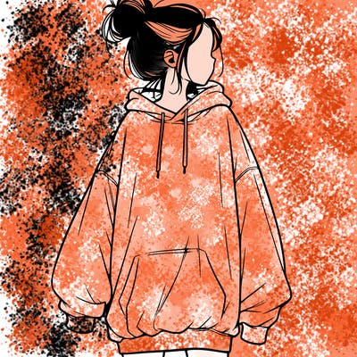 realistic girl with a oversized sweatshirt on and a bun