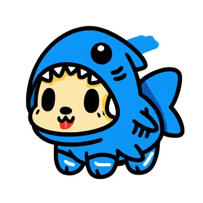 cute dog wearing a shark costume