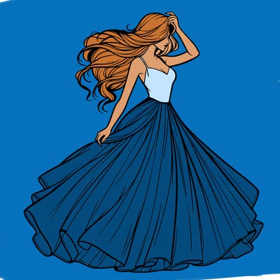 realistic woman with dress flowing in the wind