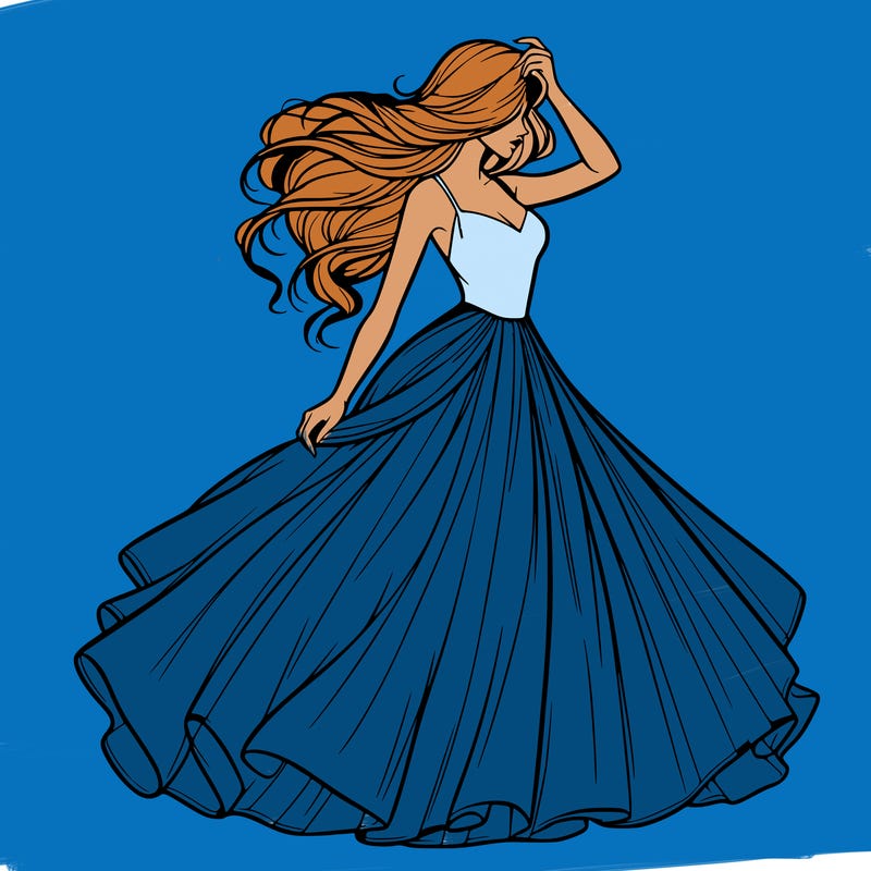 realistic woman with dress flowing in the wind