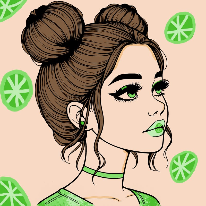 realistic girl with buns on the top of her head