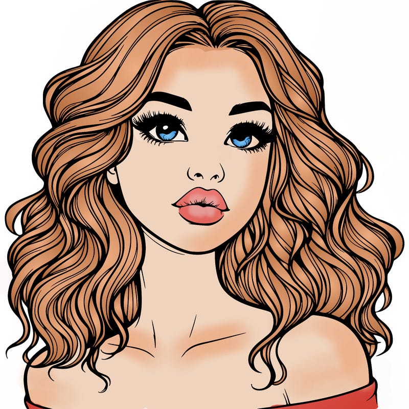 realistic girl with wavy hair and lips