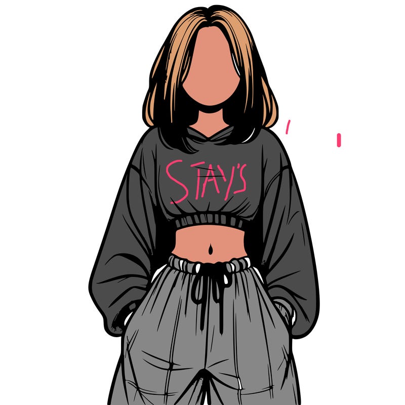 realistic girl faceless with baggy pants and a crop top