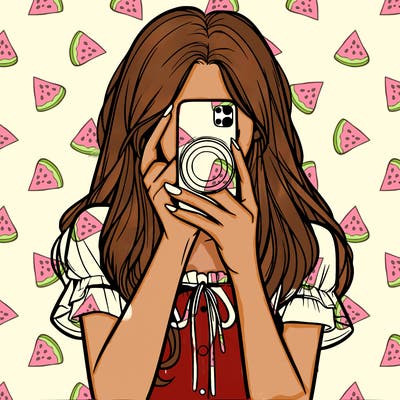 a realistic girl holding her phone taking pictures