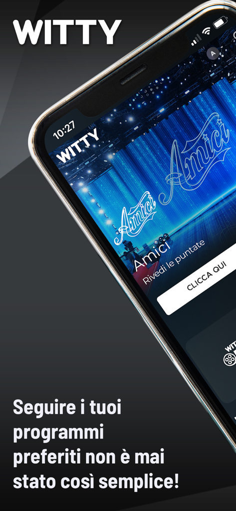 Captura de pantalla móvil de la aplicación WittyTv que muestra el programa italiano Amici.
