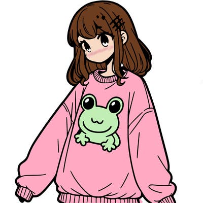 girl wearing frogging sweatshirt