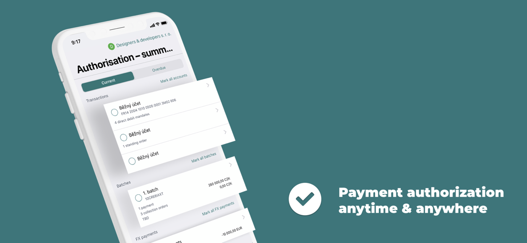 KB Mobilni banka Business mobile app payment authorization screen