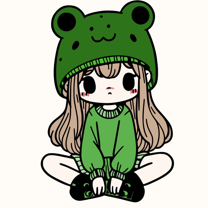 a girl wearing a frog hat and some frog socks