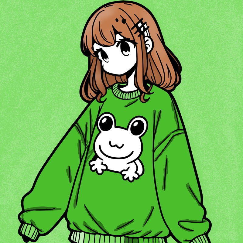 girl wearing frogging sweatshirt