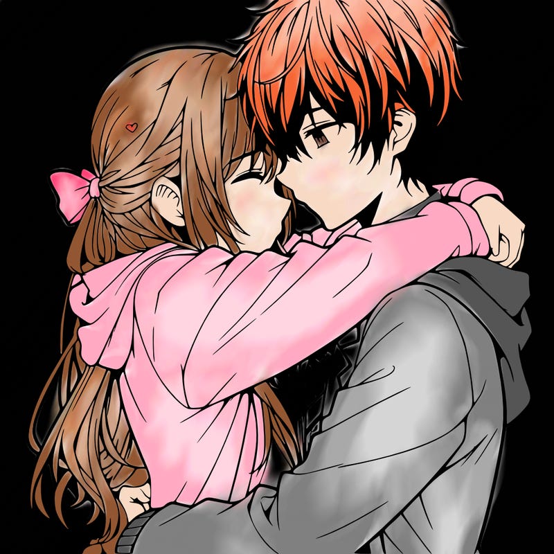anime couple hugging