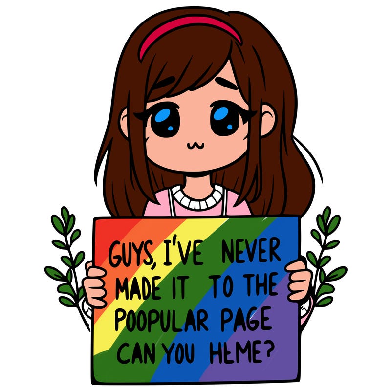 a girl holding up a sign that says, guys, i’ve never made it to the popular page, can you help me?