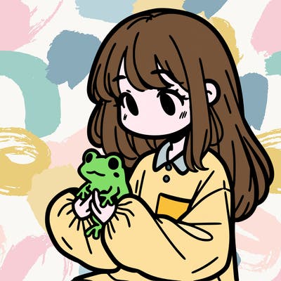 girl with long hair and a oversized shirt. and she is holding a frog