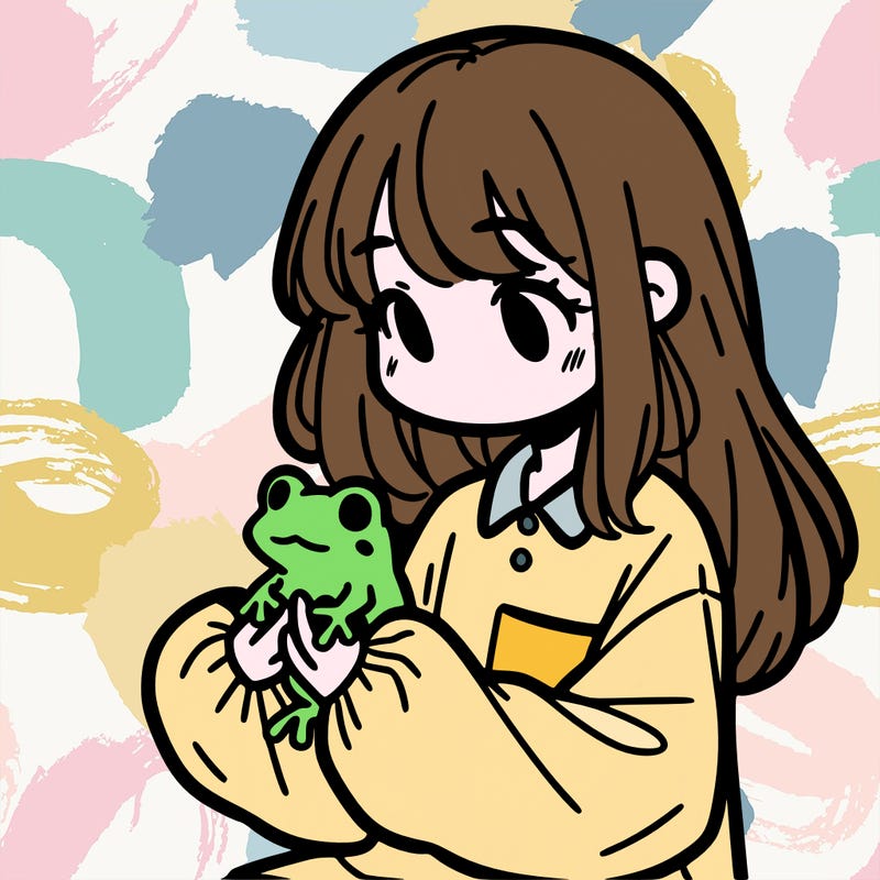 girl with long hair and a oversized shirt. and she is holding a frog