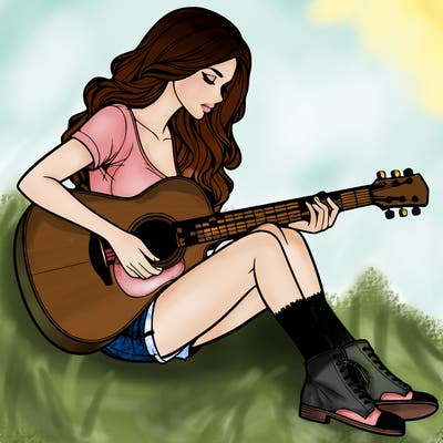 realistic woman play guitar