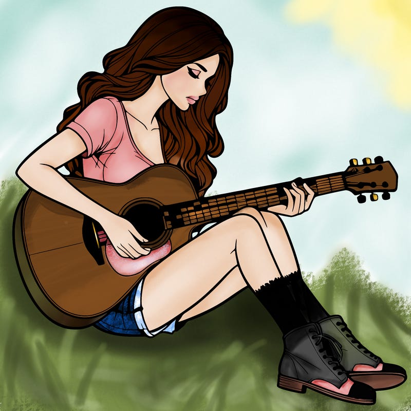 realistic woman play guitar
