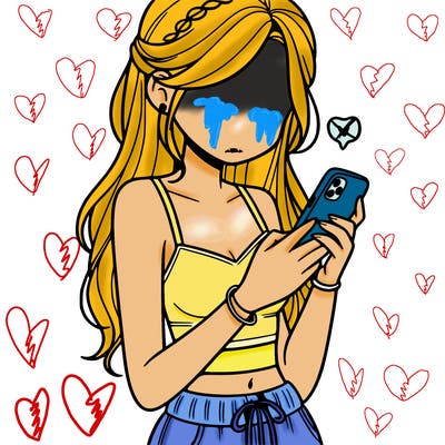 girl with crop top texting on her phone