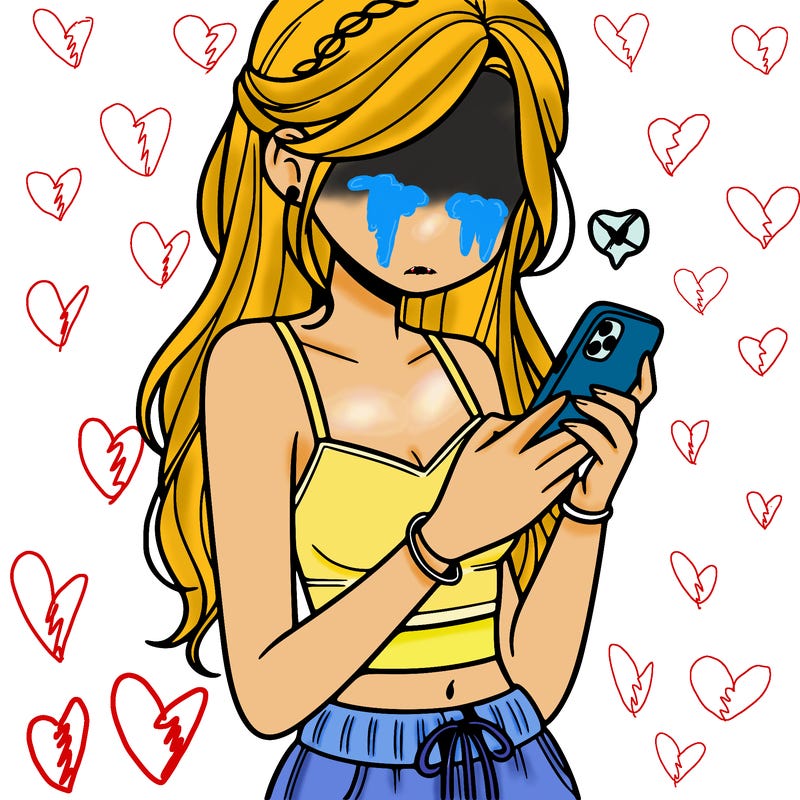 girl with crop top texting on her phone