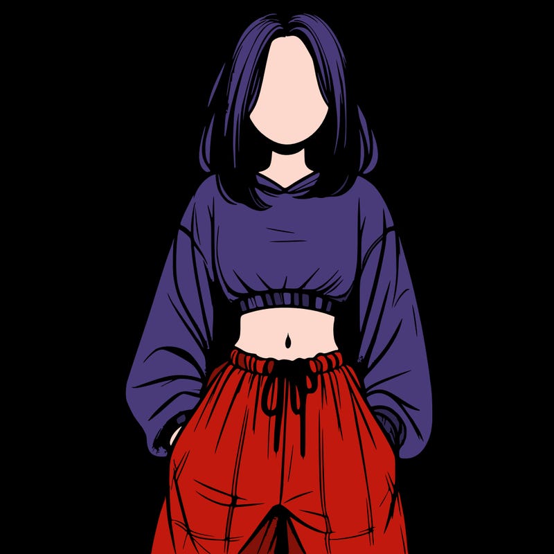 realistic girl faceless with baggy pants and a crop top