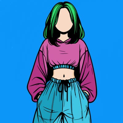 realistic girl faceless with baggy pants and a crop top
