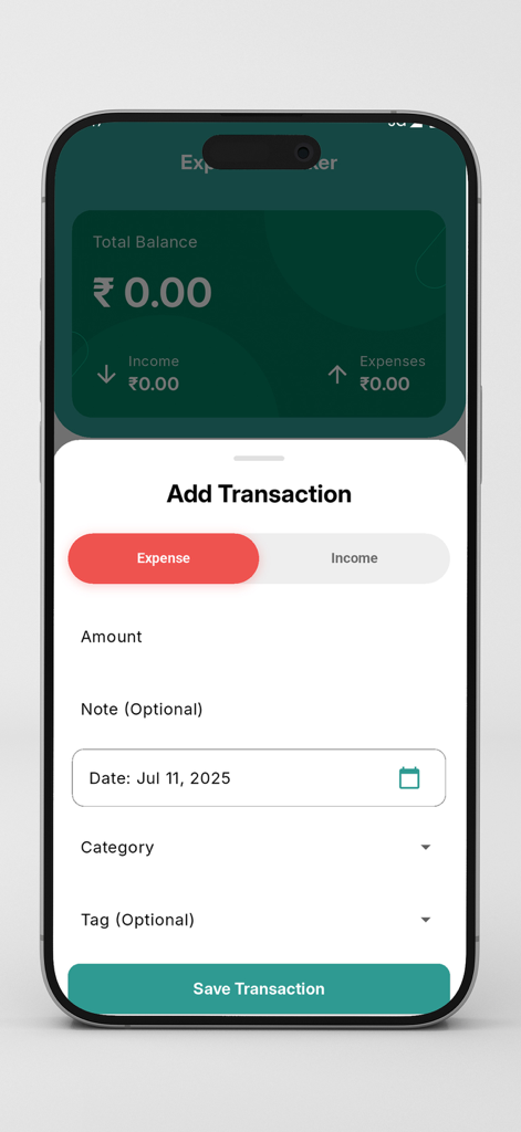 Finzee :: Expense Tracker - Finzee app interface showing the add transaction screen for manual expense and income logging