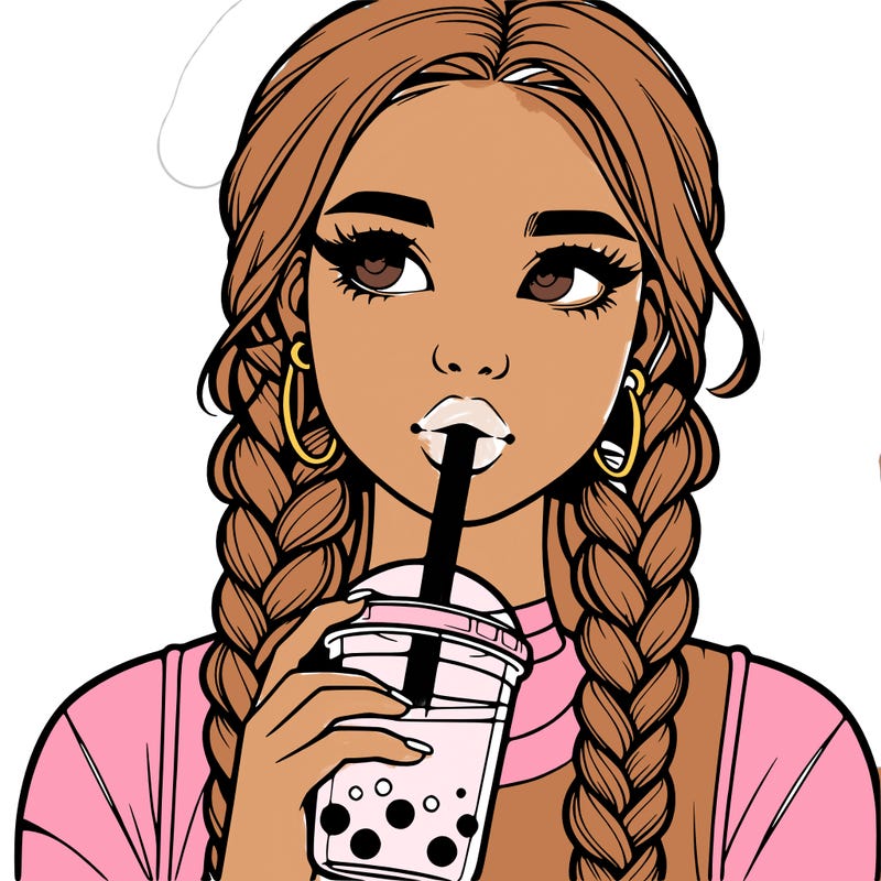 realistic girl with braided hair drinking boba
