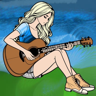 realistic woman play guitar