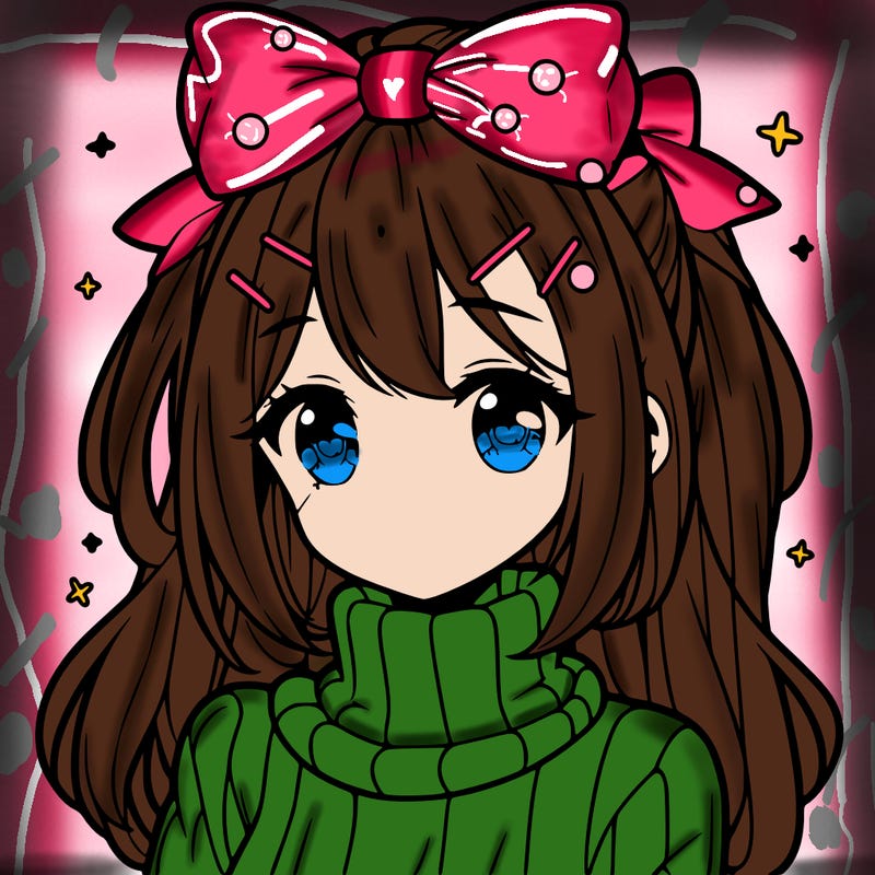 anime girl with hairbow wearing a turtleneck