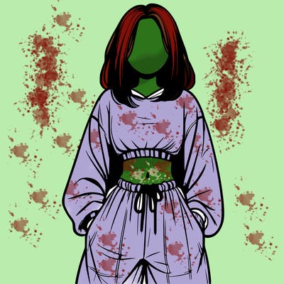 realistic girl faceless with baggy pants and a crop top