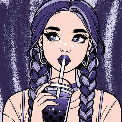 realistic girl with braided hair drinking boba