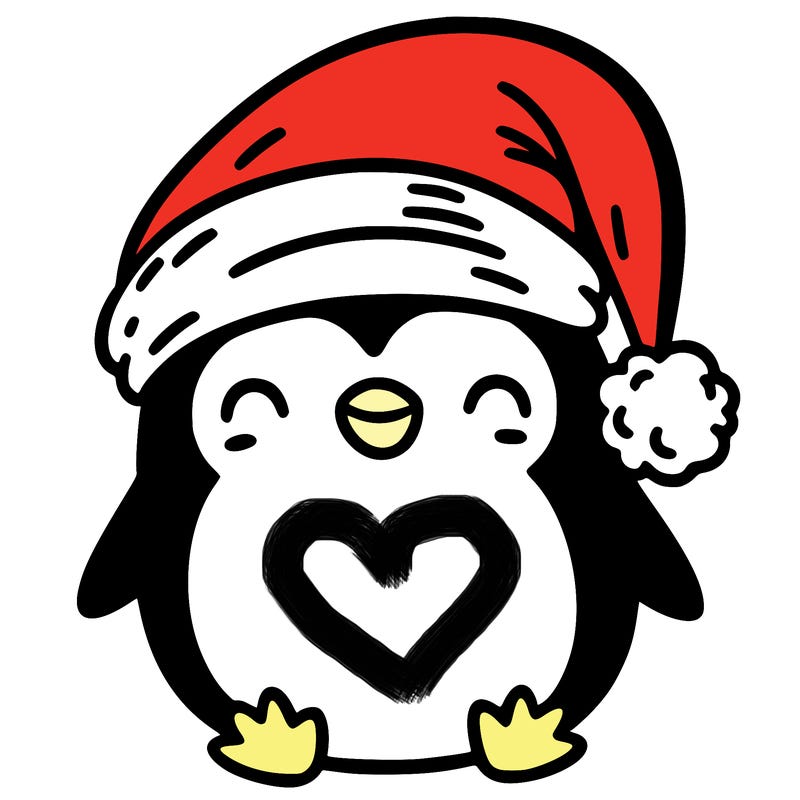 penguin wearing a x mas hat