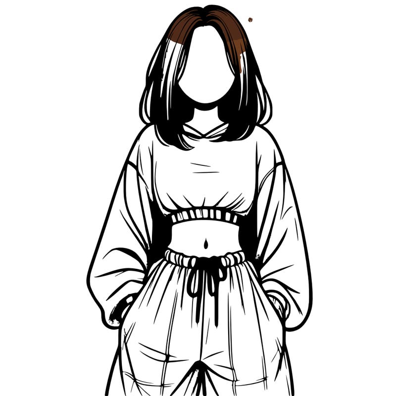 realistic girl faceless with baggy pants and a crop top