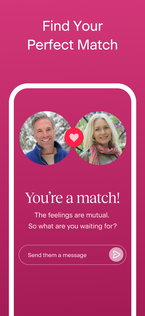Ourtime - Meet 50+ Singles - Ourtime dating app screenshot showing a successful match between a mature man and woman over fifty