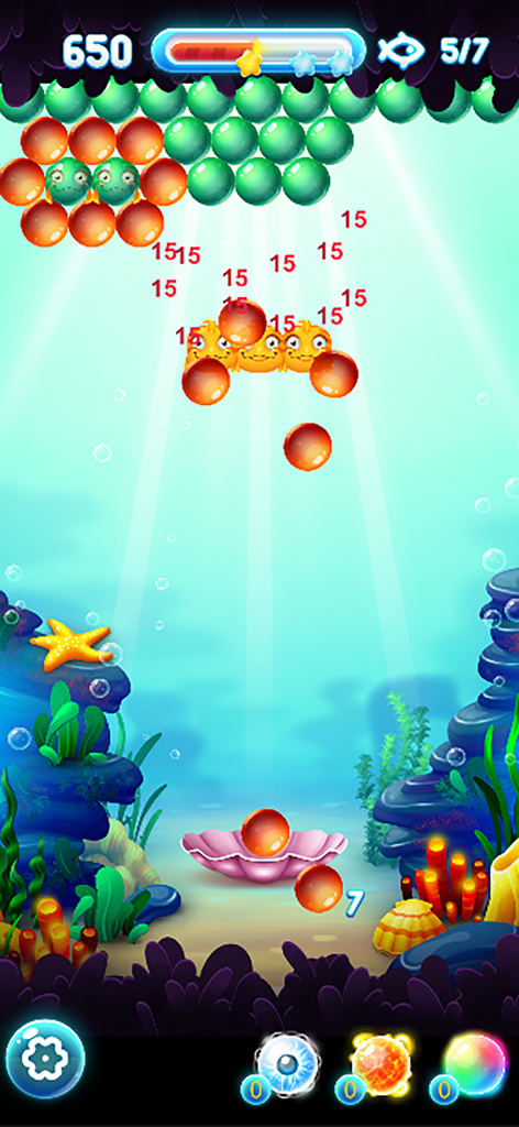 Bubble Pop! Sea Booble Shooter - Gameplay of Bubble Pop Sea Shooter showing bubbles and fish rescue in an underwater level
