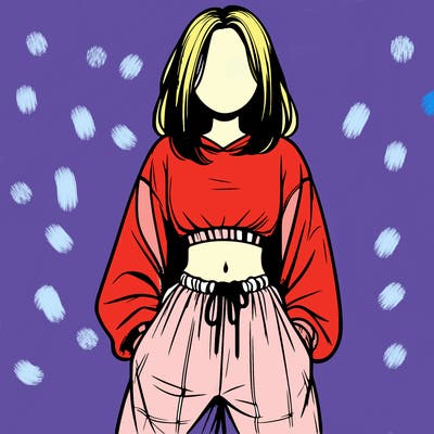realistic girl faceless with baggy pants and a crop top