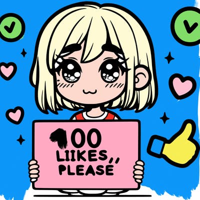a girl with a sign saying 100 likes, please