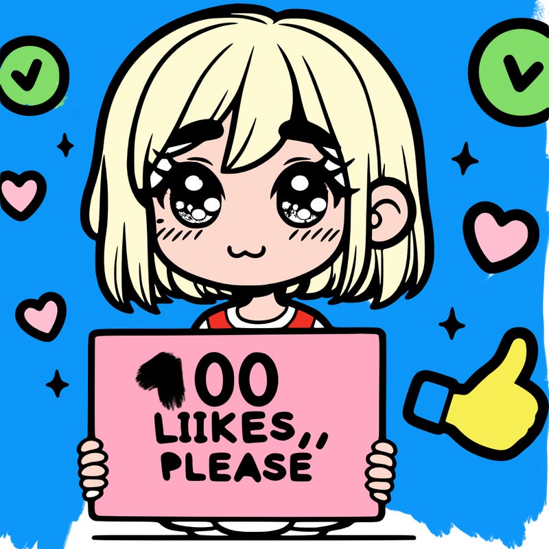 a girl with a sign saying 100 likes, please