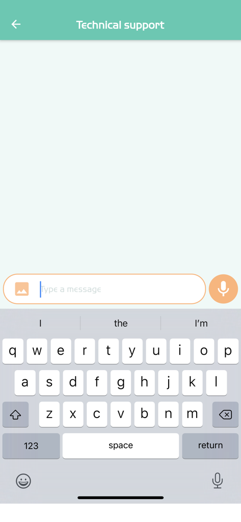 Pure Platform - A screenshot of the technical support chat screen in the Pure Platform loyalty app
