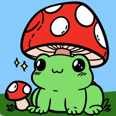 a cute frog with a mushroom hat