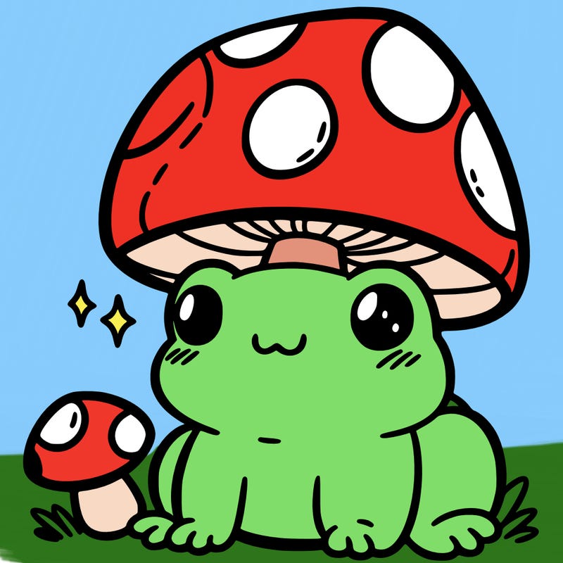 a cute frog with a mushroom hat